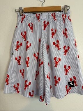 Lacrosse Unlimited Shorts Mens Small Blue Stripe Lobster All Over Print Pull-on